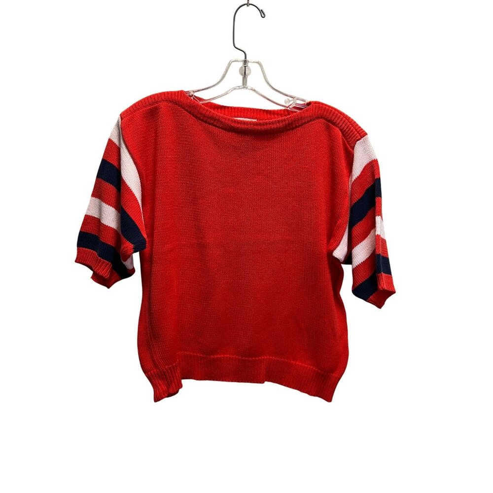 Brass Plum Red Sweater With Striped Sleeves Womens Size L Cotton Knit